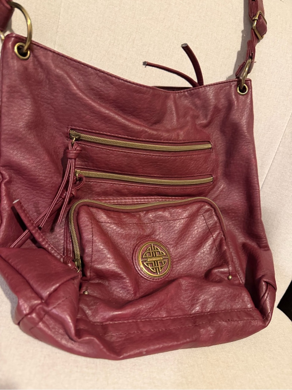 Stone & Co. Wine Red Shoulder Bag with Front Zip Pockets